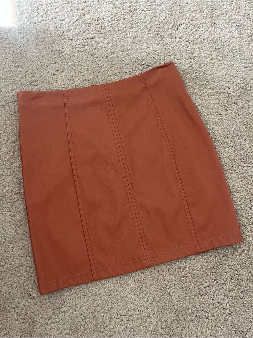 Shinestar Rust Orange/ Brown Faux-Leather Mini Skirt Small
